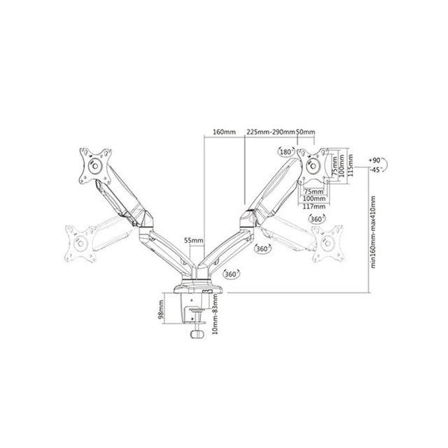 זרוע ארגונומית דו מפרקית ל 2 מסכים LDT13-C024 LUMI