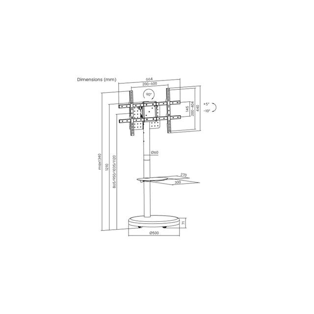 עגלת טלויזיה מתכווננת למסכים עד 86" FS38-46TW שחור LUMI