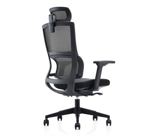 כסא מחשב SITPRO עם משענת ראש בצבע שחור (מבט זווית אחורית)