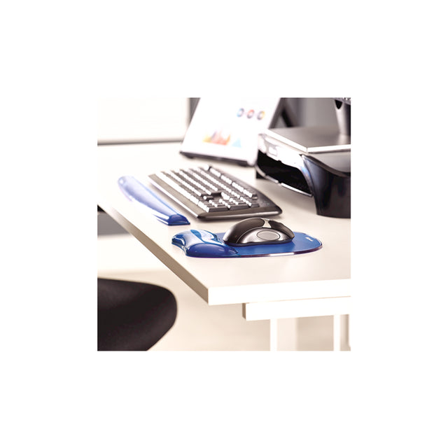 משטח לעכבר עם כרית ג’ל רכה CRYSTAL GEL כחול FELLOWES