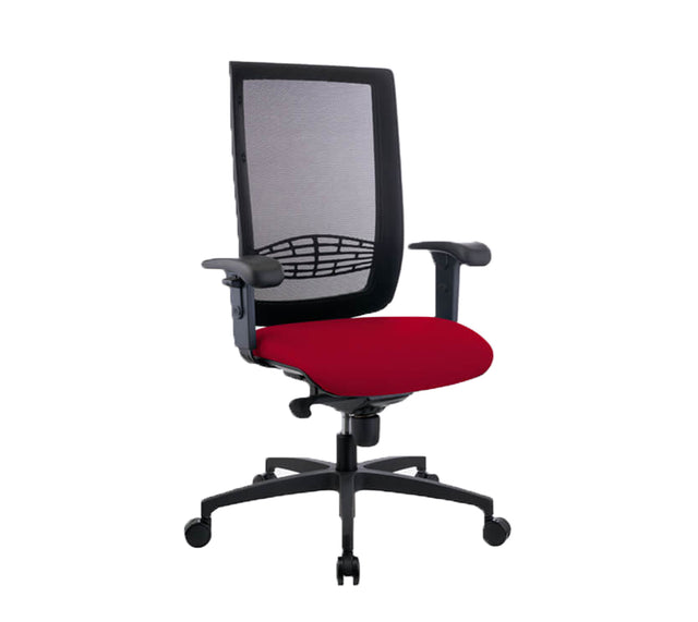 כסא מחשב עם גב רשת דגם KIND NET בצבע אדום (מבט זווית קדמית)