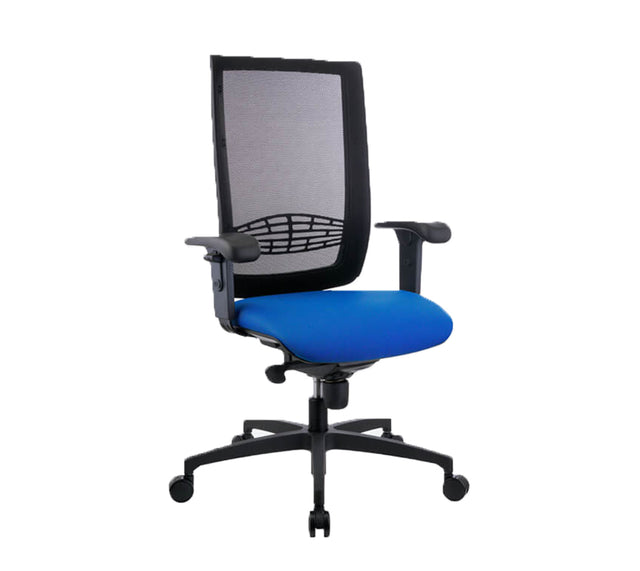 כסא מחשב עם גב רשת דגם KIND NET בצבע כחול (מבט זווית קדמית)