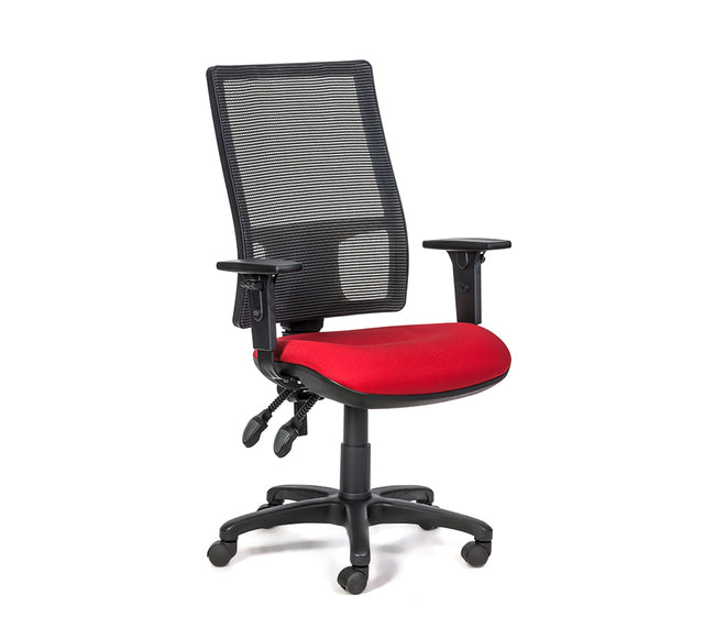 כסא מחשב עם גב רשת דגם SPRINT בצבע אדום (מבט זווית קדמית)