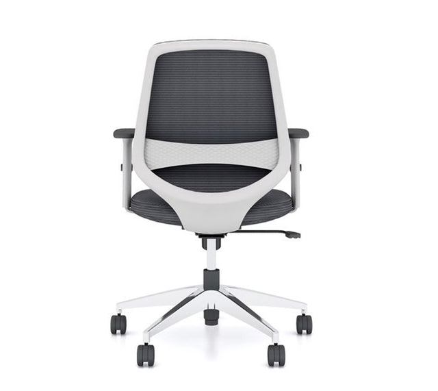 כסא עובד מדגם SHILD - צבע אפור עם מסגרת לבנה (מבט אחורי)