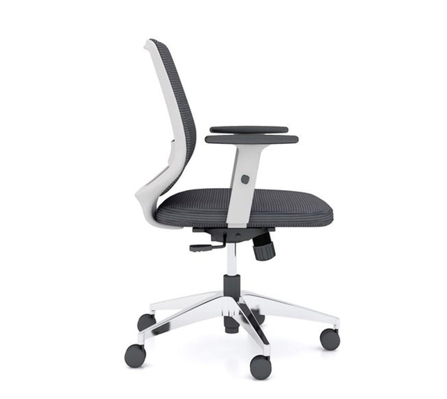 כסא עובד מדגם SHILD - צבע אפור עם מסגרת לבנה (מבט צד)
